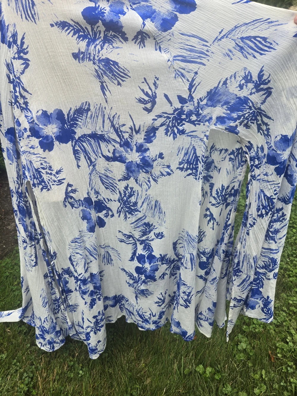 Free People White Maxi Dress with Blue Floral Print
